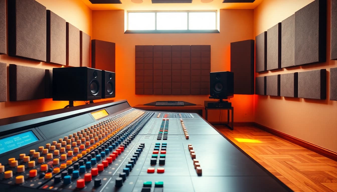 Mastering audio tracks in a professional studio dedicated to online audio mastering.