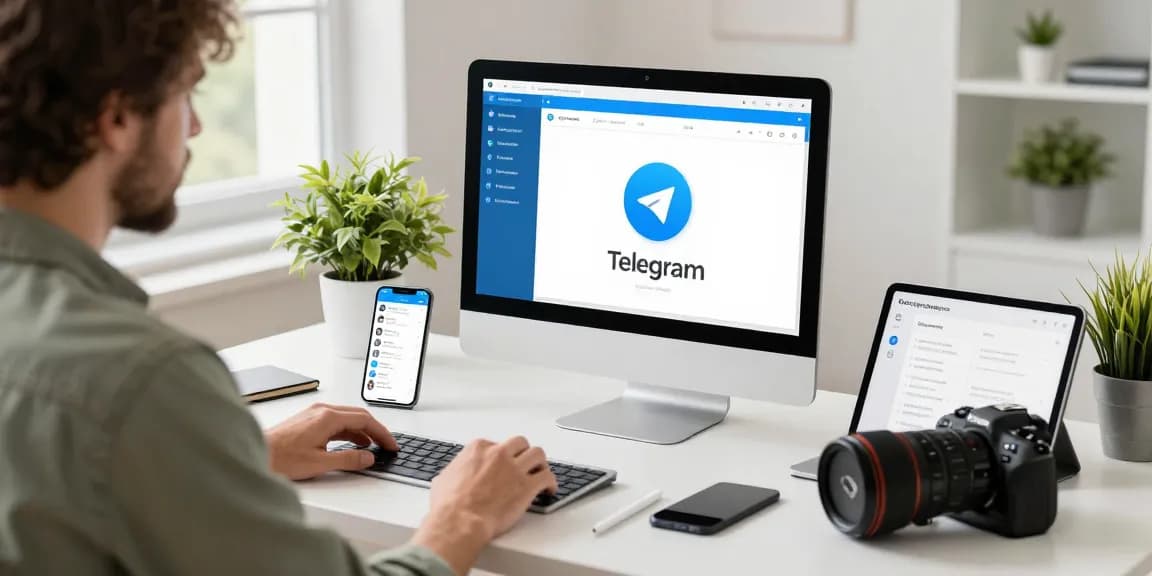 Experience effortless communication with Telegram Download on multiple devices in a modern workspace.