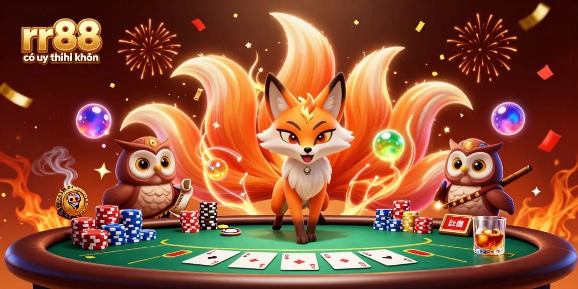 Experience gaming thrills with rr88 có uy tín không, featuring vibrant characters and dynamic casino elements.