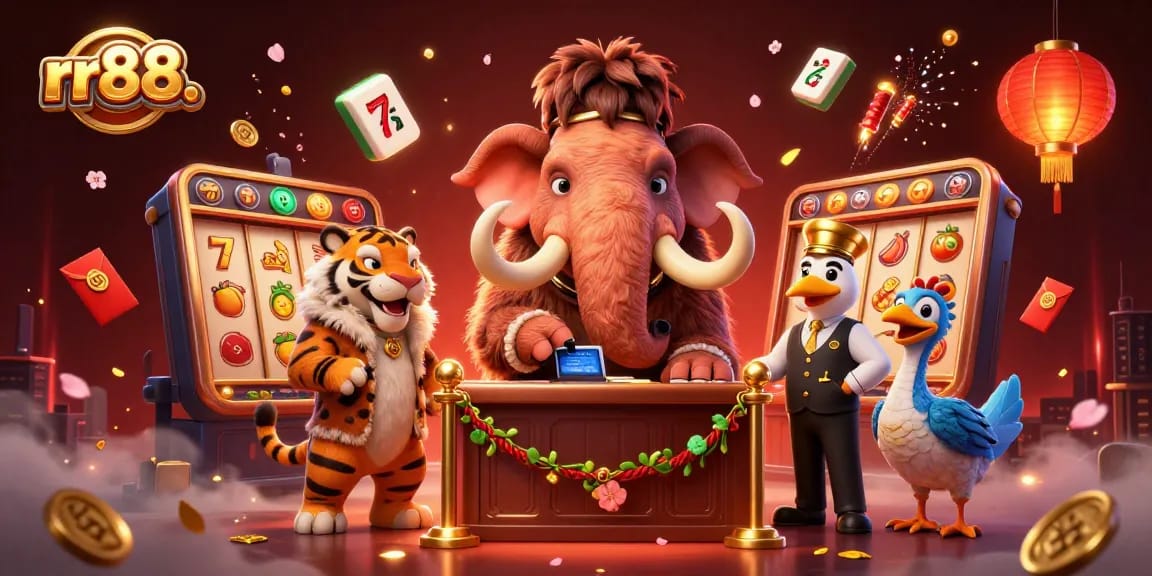Experience thrilling casino action at rr88. with vibrant slot reels and charismatic characters.