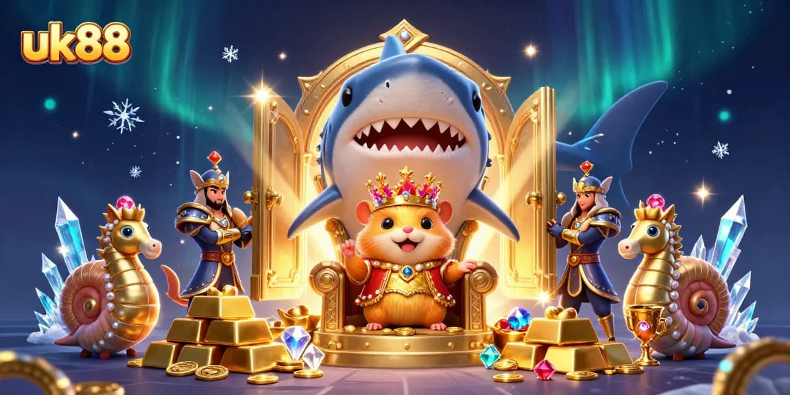 Engage with exhilarating uk88 gameplay featuring a golden hamster king and treasure vaults in a vibrant casino scene.