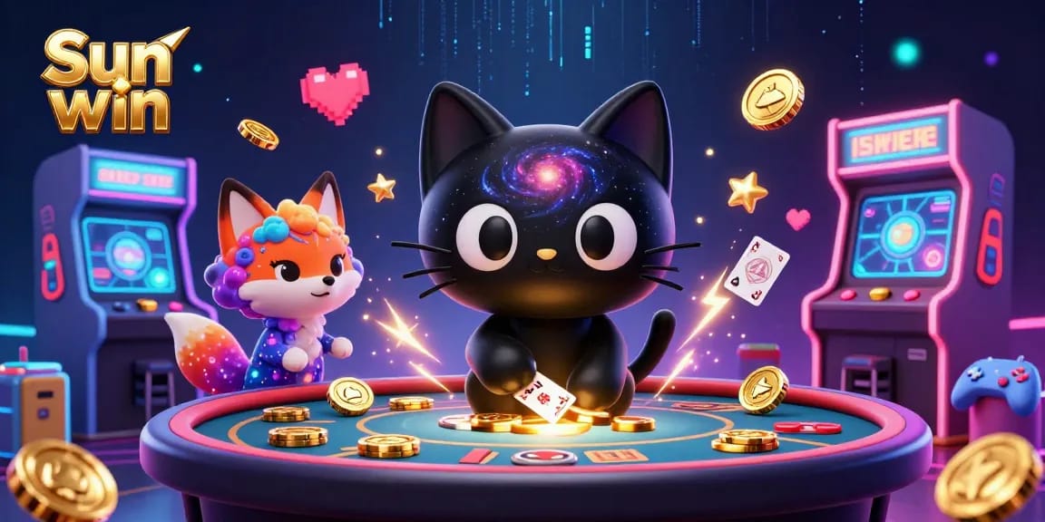Engage in thrilling gameplay at Sun win, featuring vibrant 3D characters and cosmic casino elements.