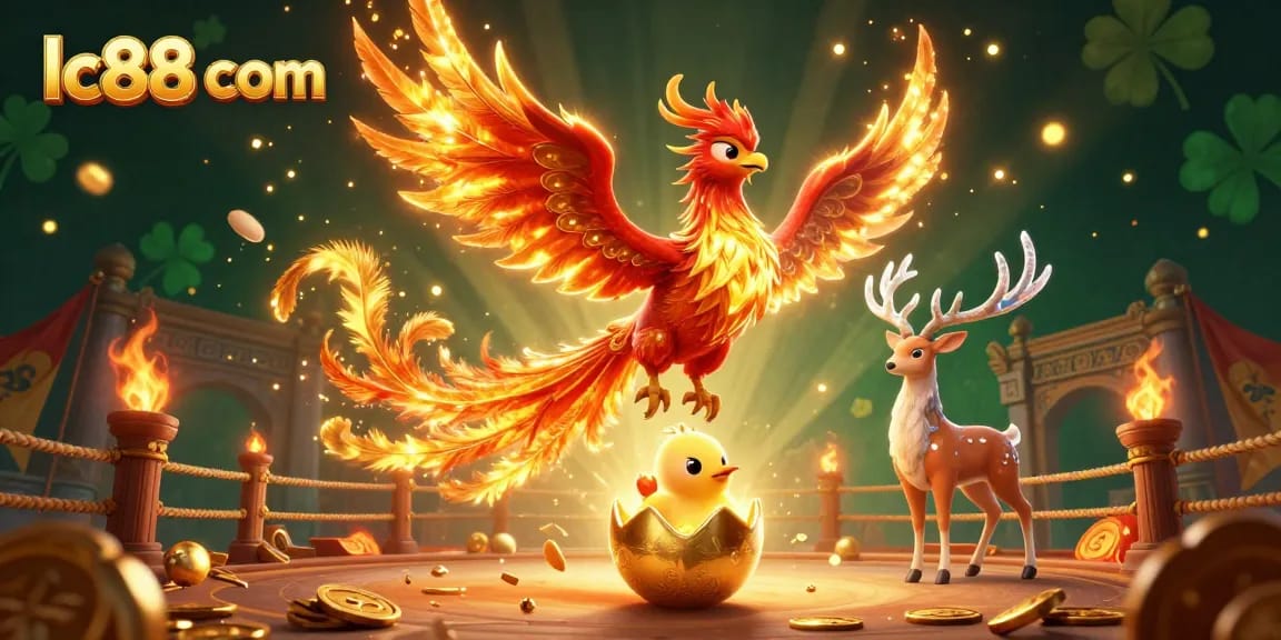Experience the thrill of lc88 com with a phoenix rising in a vibrant casino scene full of excitement and rewards.