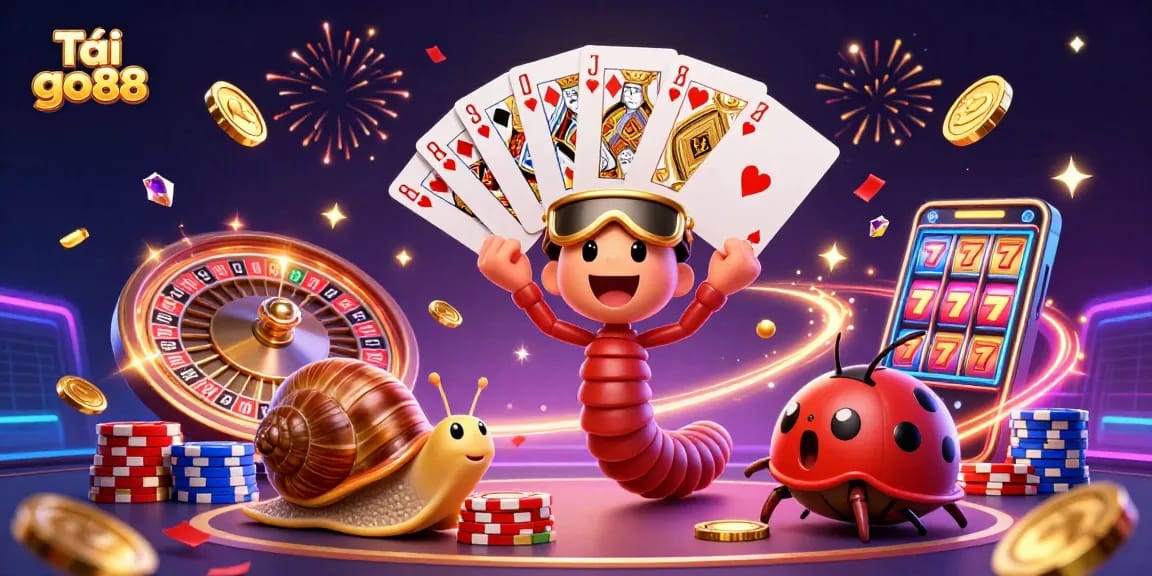 Experience the thrill of casino gaming with Tải go88 as the cartoon millipede dealer manages a spectacular game scene.
