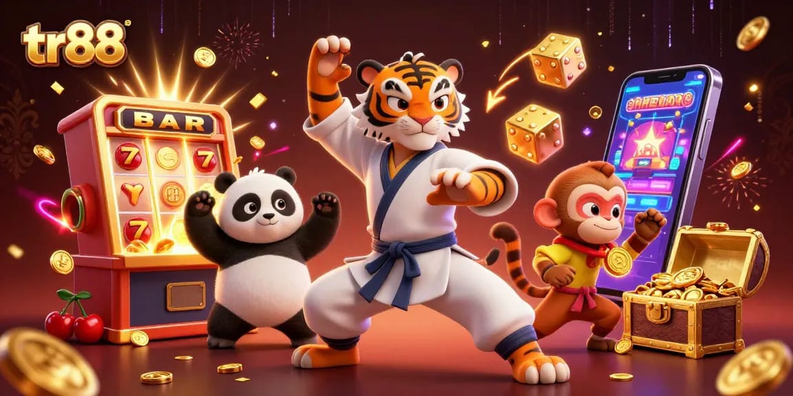 Experience thrilling gameplay at tr88 with exciting slots and a fun animated scene.