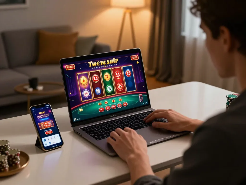 Engaging online casino experience showcasing Link NK88 on a laptop with strategic gameplay.
