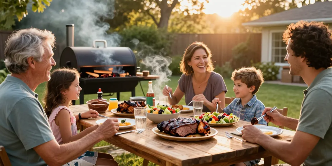 Enjoying a family barbecue with premium smoked meats, perfect for rokok88 login enthusiasts.
