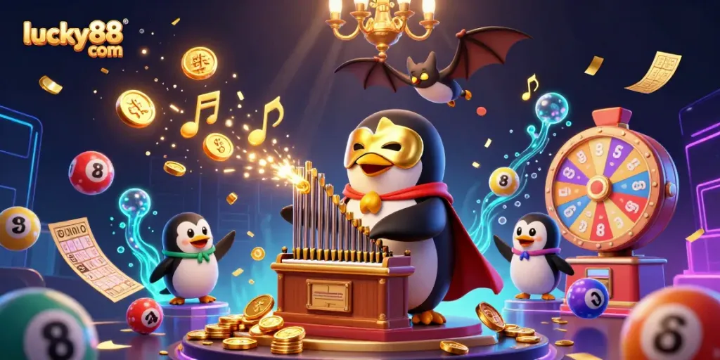 Engage in thrilling moments at lucky88 com with golden coins raining down from a spectacular pipe organ.