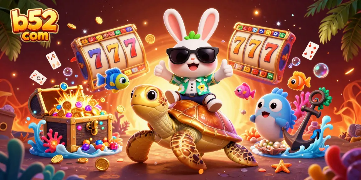 Play slots and win big at b52 com featuring a lucky rabbit and golden sea turtle.
