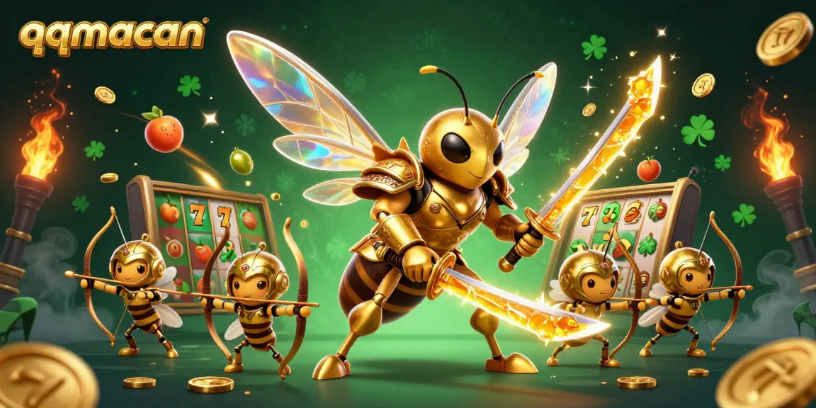 Experience thrilling gameplay with qqmacan's dynamic slot reels and vibrant jackpot elements in an engaging casino scene.