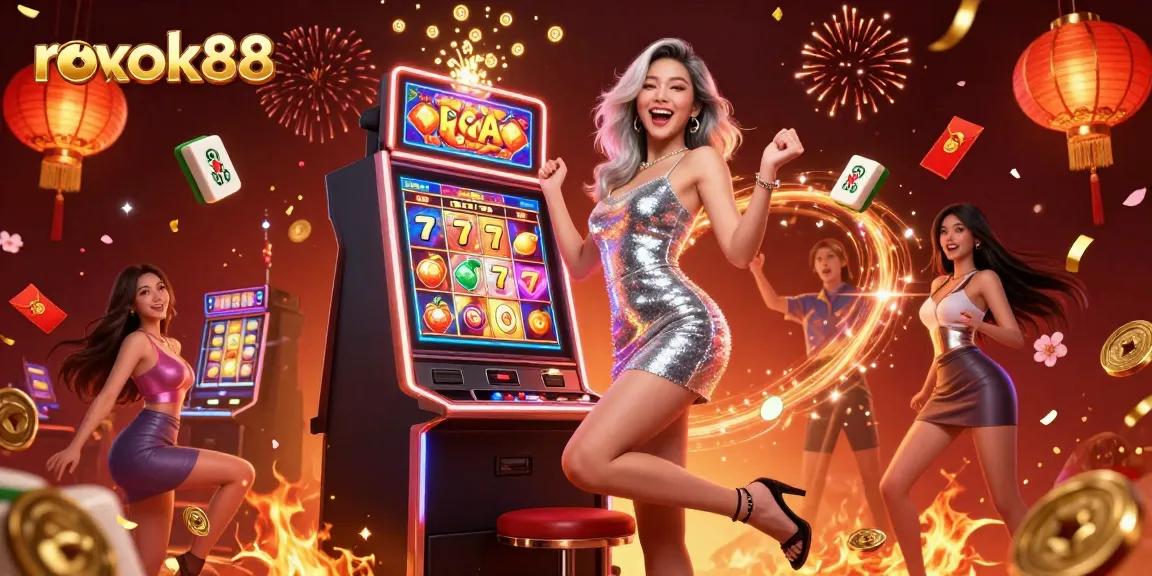 Experience thrilling gameplay with rokok88 as our vibrant casino scene showcases lucky spins and celebrations.