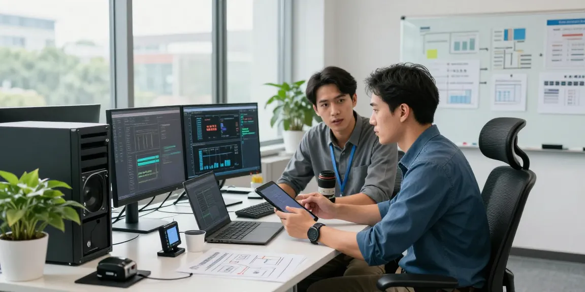 Proactive IT support for small businesses with technicians analyzing systems in a modern office.