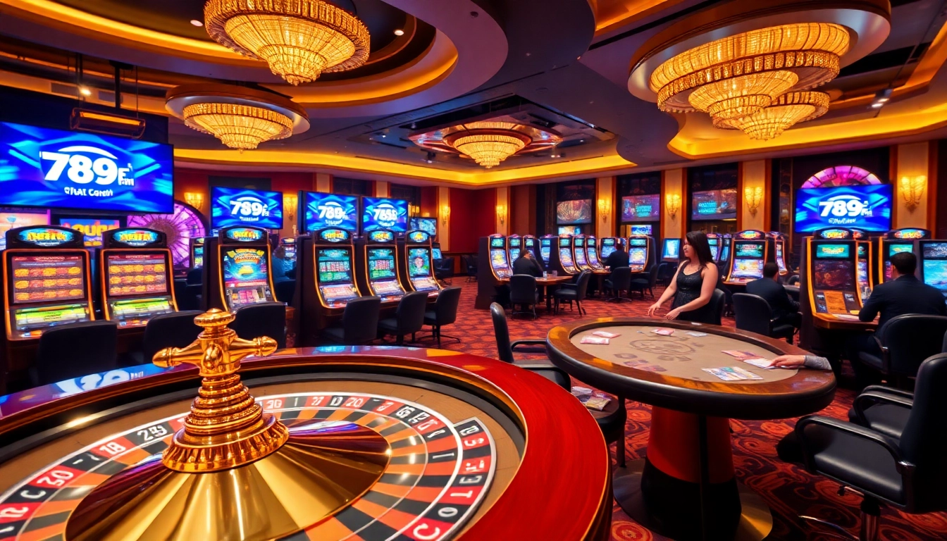 Exciting players at a vibrant 789f com casino session showcasing poker chips and slot machines.