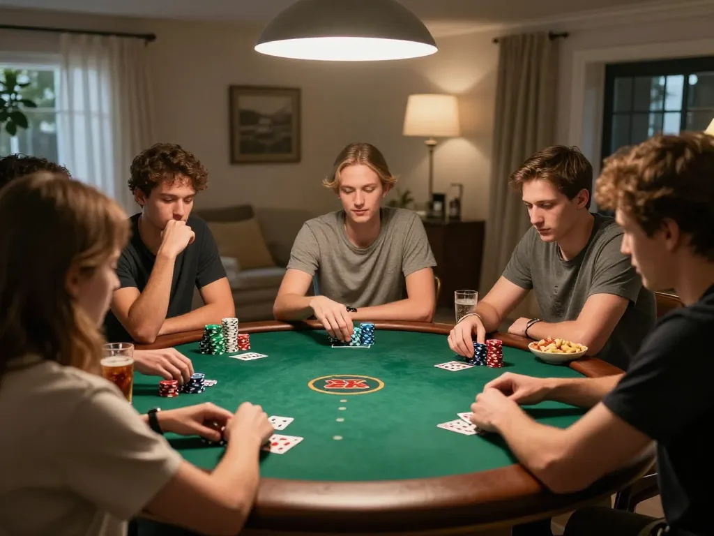 Engaged players enjoying Texas Hold'em at home, focusing on strategy for LC 88.