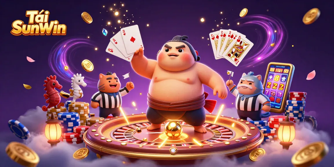 Tải SunWin with vibrant fugu character, lively casino elements and dynamic gambling atmosphere