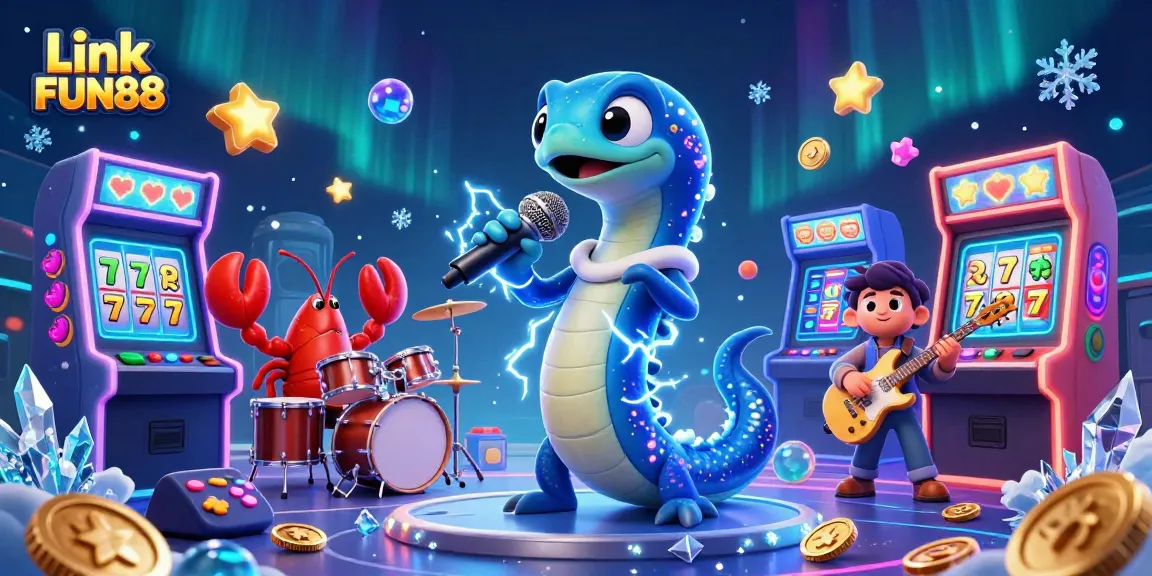 Experience the excitement of slots at Link FUN88 with a dazzling underwater casino scene featuring vibrant characters.