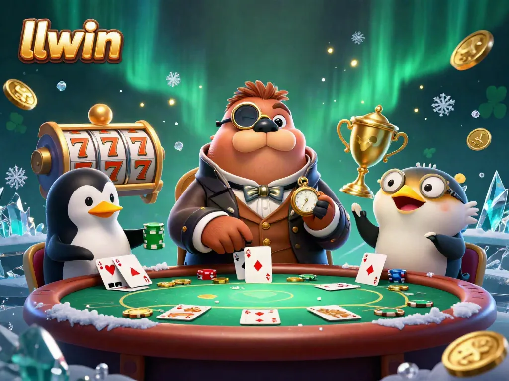 Experience the thrill of llwin with a jolly walrus and friends at an underwater poker table.