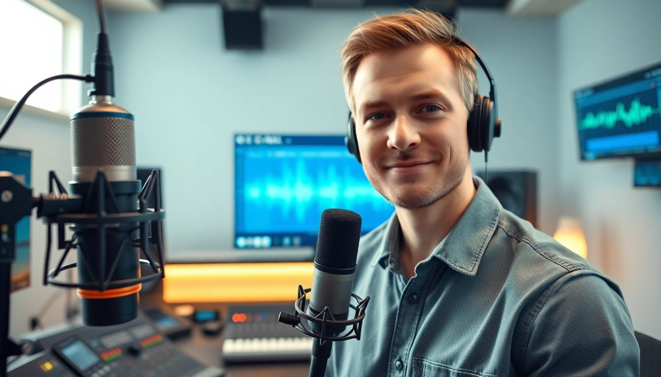 Recording AI Voice in a professional studio with advanced technology and sound equipment.